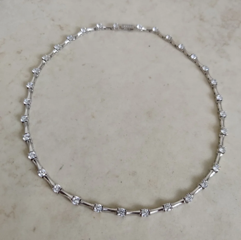 Elegant Sterling Silver and Cubic Zirconia Station Necklace - Picture 16 of 16